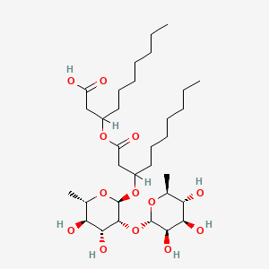 molecular formula C32H58O13 B1206561 3-[3-[(2R,3R,4R,5R,6S)-4,5-dihydroxy-6-methyl-3-[(2S,3R,4R,5R,6S)-3,4,5-trihydroxy-6-methyloxan-2-yl]oxyoxan-2-yl]oxydecanoyloxy]decanoic acid CAS No. 4348-76-9
