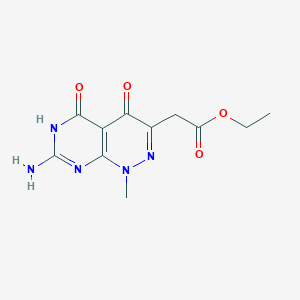 molecular formula C11H13N5O4 B12065767 Ethyl 2-(7-amino-1,4-dihydro-5-hydroxy-1-methyl-4-oxopyrimido[4,5-c]pyridazin-3-yl)acetate 
