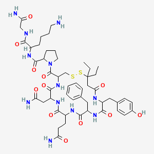 molecular formula C50H72N12O12S2 B1206641 N-[6-amino-1-[(2-amino-2-oxoethyl)amino]-1-oxohexan-2-yl]-1-[7-(2-amino-2-oxoethyl)-10-(3-amino-3-oxopropyl)-13-benzyl-20,20-diethyl-16-[(4-hydroxyphenyl)methyl]-6,9,12,15,18-pentaoxo-1,2-dithia-5,8,11,14,17-pentazacycloicosane-4-carbonyl]pyrrolidine-2-carboxamide CAS No. 51802-70-1