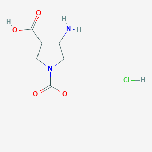 molecular formula C10H19ClN2O4 B12066611 trans-4-Amino-1-(tert-butoxycarbonyl)pyrrolidine-3-carboxylic acid hydrochloride 