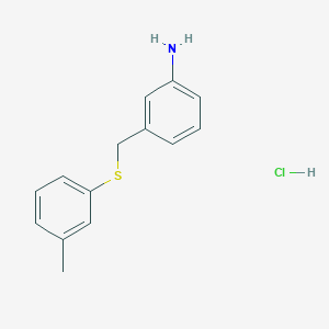 molecular formula C14H16ClNS B12066657 Benzenamine, 3-[[(3-methylphenyl)thio]methyl]-, hydrochloride CAS No. 87740-26-9