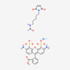 molecular formula C31H29N4NaO12S2 B12066803 sodium;3-amino-6-azaniumylidene-9-(2-carboxyphenyl)xanthene-4,5-disulfonate;N-[5-(2,5-dioxopyrrol-1-yl)pentyl]acetamide 