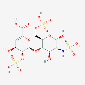 molecular formula C12H19NO19S3 B1206703 (2R,3R,4S)-2-[(2R,3S,4R,5R,6S)-4,6-dihydroxy-5-(sulfoamino)-2-(sulfooxymethyl)oxan-3-yl]oxy-4-hydroxy-3-sulfooxy-3,4-dihydro-2H-pyran-6-carboxylic acid 