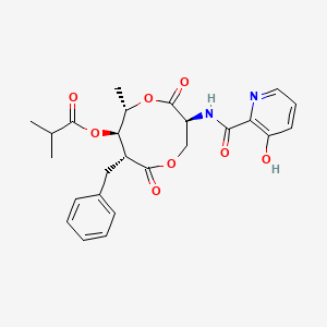 molecular formula C25H28N2O8 B1206706 (3S,6S,7R,8R)-8-benzyl-3-{[(3-hydroxypyridin-2-yl)carbonyl]amino}-6-methyl-4,9-dioxo-1,5-dioxonan-7-yl 2-methylpropanoate 