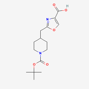 molecular formula C15H22N2O5 B12067533 2-((1-(tert-Butoxycarbonyl)piperidin-4-yl)methyl)oxazole-4-carboxylic acid 