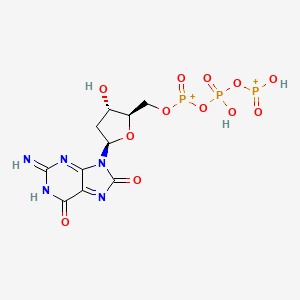 molecular formula C10H12N5O12P3+2 B12067575 Guanosine 5'-(tetrahydrogen triphosphate), 2'-deoxy-7,8-dihydro-8-oxo- 