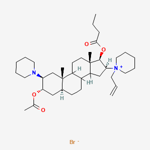 molecular formula C38H63BrN2O4 B1206789 Piperidinium, 1-((2beta,3alpha,5alpha,16beta,17beta)-3-(acetyloxy)-17-(1-oxobutoxy)-2-(1-piperidinyl)androstan-16-yl)-1-(2-propenyl)-, bromide CAS No. 120592-89-4