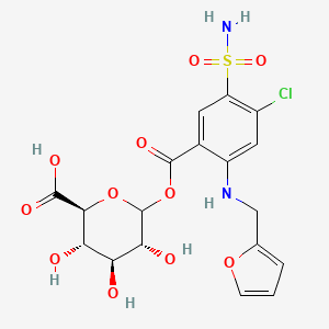 molecular formula C18H19ClN2O11S B1206798 1-O-(4-Chloro-2-{[(furan-2-yl)methyl]amino}-5-sulfamoylbenzoyl)hexopyranuronic acid 