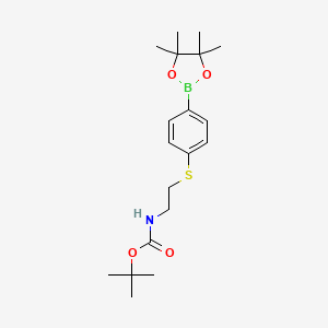 molecular formula C19H30BNO4S B12068226 tert-Butyl (2-((4-(4,4,5,5-tetramethyl-1,3,2-dioxaborolan-2-yl)phenyl)thio)ethyl)carbamate 