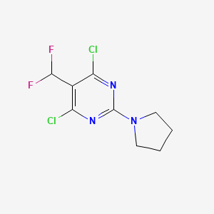 molecular formula C9H9Cl2F2N3 B12069632 4,6-Dichloro-5-(difluoromethyl)-2-pyrrolidin-1-yl-pyrimidine 