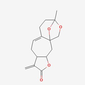 molecular formula C15H18O4 B1206973 13-methyl-6-methylidene-4,14,16-trioxatetracyclo[11.2.1.01,10.03,7]hexadec-9-en-5-one CAS No. 20087-05-2