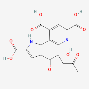 molecular formula C17H12N2O9 B1207012 5-Hydroxy-4-oxo-5-(2-oxopropyl)-4,5-dihydro-1h-pyrrolo[2,3-f]quinoline-2,7,9-tricarboxylic acid CAS No. 73030-04-3