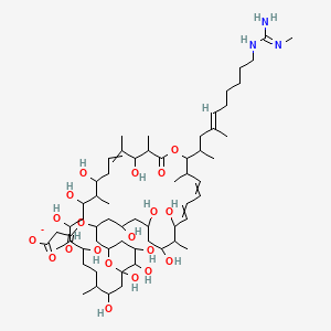 molecular formula C62H108N3O20- B12070176 Propanedioic acid, 1-[5,7,9,11,21,25,27,29,31,35,37,38,39-tridecahydroxy-17-[9-[[imino(methylamino)methyl]amino]-1,3-dimethyl-3-nonen-1-yl]-10,16,20,22,26,30,34-heptamethyl-19-oxo-18,41-dioxabicyclo[35.3.1]hentetraconta-12,14,22-trien-3-yl] ester, (+)- 