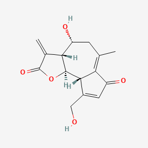 molecular formula C15H16O5 B1207030 (3aR,4R,9aS,9bR)-4-hydroxy-9-(hydroxymethyl)-6-methyl-3-methylidene-4,5,9a,9b-tetrahydro-3aH-azuleno[4,5-b]furan-2,7-dione 