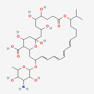 molecular formula C37H59NO14 B1207032 23-(4-Amino-3,5-dihydroxy-6-methyloxan-2-yl)oxy-1,3,5,6,27-pentahydroxy-9-oxo-11-propan-2-yl-10,29-dioxabicyclo[23.3.1]nonacosa-15,17,19,21-tetraene-26-carboxylic acid 
