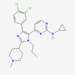 molecular formula C25H30Cl2N6 B1207086 N-cyclopropyl-4-[4-(3,4-dichlorophenyl)-2-(1-methylpiperidin-4-yl)-1-propyl-1H-imidazol-5-yl]pyrimidin-2-amine 