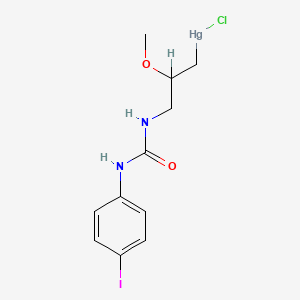 molecular formula C11H14ClHgIN2O2 B1207107 Chloro(3-((((4-iodophenyl)amino)carbonyl)amino)-2-methoxypropyl)mercury CAS No. 39877-25-3