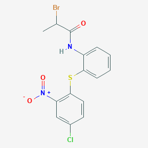 molecular formula C15H12BrClN2O3S B12071290 N1-(2-[(4-Chloro-2-nitrophenyl)thio]phenyl)-2-bromopropanamide CAS No. 648409-31-8