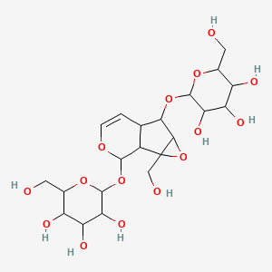 molecular formula C21H32O15 B12072222 2-(Hydroxymethyl)-6-[[2-(hydroxymethyl)-10-[3,4,5-trihydroxy-6-(hydroxymethyl)oxan-2-yl]oxy-3,9-dioxatricyclo[4.4.0.02,4]dec-7-en-5-yl]oxy]oxane-3,4,5-triol 