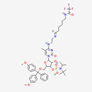 molecular formula C48H64F3N6O10P B12073281 N(4)-(N-(6-Trifluoroacetylamidocaproyl)-2-aminoethyl)-5'-O-dimethoxytrityl-5-methyl-2'-deoxycytidine-3'-N,N-diisopropylmethylphosphoramidite 