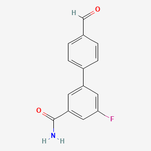 molecular formula C14H10FNO2 B12074472 5-Fluoro-4'-formyl-[1,1'-biphenyl]-3-carboxamide 