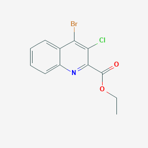 molecular formula C12H9BrClNO2 B12074906 Ethyl 4-bromo-3-chloroquinoline-2-carboxylate 