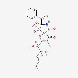 molecular formula C22H25NO8 B1207499 8-benzoyl-2-(1,2-dihydroxyhex-3-enyl)-9-hydroxy-8-methoxy-3-methyl-1-oxa-7-azaspiro[4.4]non-2-ene-4,6-dione 