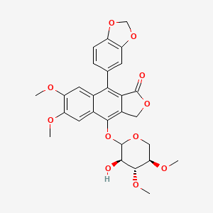molecular formula C28H28O11 B1207518 9-(1,3-benzodioxol-5-yl)-4-[(3R,4R,5R)-3-hydroxy-4,5-dimethoxy-tetrahydropyran-2-yl]oxy-6,7-dimethoxy-3H-benzo[f]isobenzofuran-1-one 