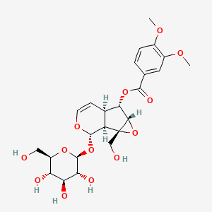molecular formula C24H30O13 B1207573 [(1S,2S,4S,5S,6R,10S)-2-(Hydroxymethyl)-10-[(2S,3R,4S,5S,6R)-3,4,5-trihydroxy-6-(hydroxymethyl)oxan-2-yl]oxy-3,9-dioxatricyclo[4.4.0.02,4]dec-7-en-5-yl] 3,4-dimethoxybenzoate CAS No. 56973-43-4
