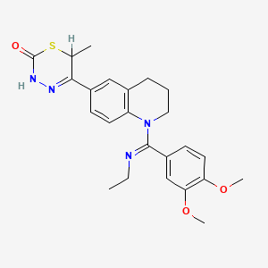 molecular formula C24H28N4O3S B1207574 Quinoline, 6-(3,6-dihydro-6-methyl-2-oxo-2H-1,3,4-thiadiazin-5-yl)-1-((3,4-dimethoxyphenyl)(ethylimino)methyl)-1,2,3,4-tetrahydro-, (-)- CAS No. 143102-31-2
