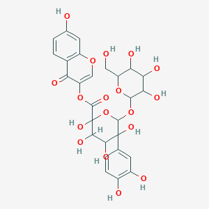 molecular formula C27H28O18 B12075909 beta-D-Glucopyranosiduronic acid, 2-(3,4-dihydroxyphenyl)-5,7-dihydrox Y-4-oxo-4H-1-benzopyran-3-YL O-beta-D-galactopyranosyl- 