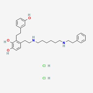 molecular formula C30H42Cl2N2O3 B1207600 1,2-Benzenediol, 3-(2-(3-hydroxyphenyl)ethyl)-4-(2-((6-((2-phenylethyl)amino)hexyl)amino)ethyl)-, dihydrochloride CAS No. 112431-33-1