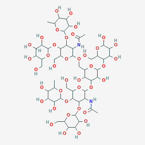 molecular formula C52H88N2O39 B12076641 N-[2-[[4-[3-acetamido-6-(hydroxymethyl)-4-[3,4,5-trihydroxy-6-(hydroxymethyl)oxan-2-yl]oxy-5-(3,4,5-trihydroxy-6-methyloxan-2-yl)oxyoxan-2-yl]oxy-3,5-dihydroxy-6-[4,5,6-trihydroxy-2-(hydroxymethyl)oxan-3-yl]oxyoxan-2-yl]methoxy]-6-(hydroxymethyl)-5-[3,4,5-trihydroxy-6-(hydroxymethyl)oxan-2-yl]oxy-4-(3,4,5-trihydroxy-6-methyloxan-2-yl)oxyoxan-3-yl]acetamide CAS No. 210427-13-7