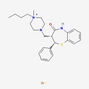 molecular formula C25H34BrN3OS B1207680 Piperazinium, 1-butyl-1-methyl-4-((2,3,4,5-tetrahydro-4-oxo-2-phenyl-1,5-benzothiazepin-3-yl)methyl)-, bromide, cis- CAS No. 107784-01-0