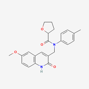 molecular formula C23H24N2O4 B1207713 N-[(6-methoxy-2-oxo-1H-quinolin-3-yl)methyl]-N-(4-methylphenyl)-2-oxolanecarboxamide 