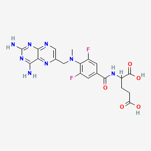molecular formula C20H20F2N8O5 B1207723 Glutamic acid, N-(4-(((2,4-diamino-6-pteridinyl)methyl)methylamino)-3,5-difluorobenzoyl)- CAS No. 170969-77-4