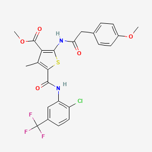 molecular formula C24H20ClF3N2O5S B12077728 Methyl 5-((2-chloro-5-(trifluoromethyl)phenyl)carbamoyl)-2-(2-(4-methoxyphenyl)acetamido)-4-methylthiophene-3-carboxylate 