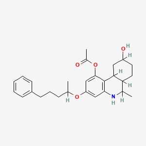 molecular formula C27H35NO4 B1207779 1,9-Phenanthridinediol, 5,6,6a,7,8,9,10,10a-octahydro-6-methyl-3-(1-methyl-4-phenylbutoxy)-, 1-acetate CAS No. 72028-54-7