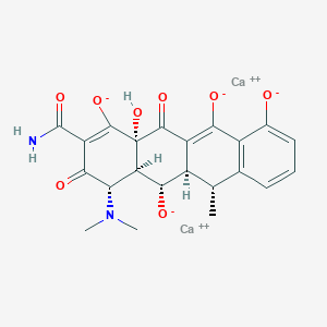 molecular formula C22H20Ca2N2O8 B1207785 Dicalcium;(4S,4aR,5S,5aR,6R,12aR)-2-carbamoyl-4-(dimethylamino)-12a-hydroxy-6-methyl-3,12-dioxo-4a,5,5a,6-tetrahydro-4H-tetracene-1,5,10,11-tetrolate CAS No. 94088-85-4