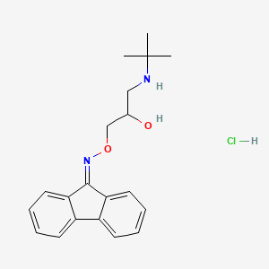 molecular formula C20H25ClN2O2 B1207857 9H-Fluoren-9-one, O-(3-((1,1-dimethylethyl)amino)-2-hydroxypropyl)oxime, monohydrochloride CAS No. 60979-28-4