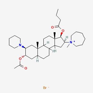 molecular formula C37H63BrN2O4 B1207952 1H-Azepinium, 1-((2beta,3alpha,5alpha,16beta,17beta)-3-(acetyloxy)-17-(1-oxobutoxy)-2-(1-piperidinyl)androstan-16-yl)hexahydro-1-methyl-, bromide CAS No. 124898-74-4