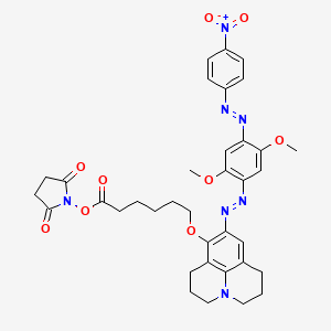 molecular formula C36H39N7O9 B12080492 Hexanoic acid, 6-[[9-[2-[2,5-dimethoxy-4-[2-(4-nitrophenyl)diazenyl]phenyl]diazenyl]-2,3,6,7-tetrahydro-1H,5H-benzo[ij]quinolizin-8-yl]oxy]-, 2,5-dioxo-1-pyrrolidinyl ester CAS No. 1027512-30-6