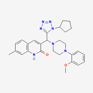 molecular formula C28H33N7O2 B1208159 3-[(1-cyclopentyl-5-tetrazolyl)-[4-(2-methoxyphenyl)-1-piperazinyl]methyl]-7-methyl-1H-quinolin-2-one 