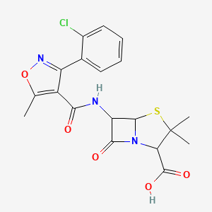 molecular formula C19H18ClN3O5S B12082045 6-{[3-(2-Chlorophenyl)-5-methyl-1,2-oxazole-4-carbonyl]amino}-3,3-dimethyl-7-oxo-4-thia-1-azabicyclo[3.2.0]heptane-2-carboxylic acid 