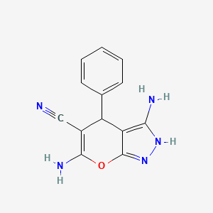 molecular formula C13H11N5O B12082165 Pyrano[2,3-c]pyrazole-5-carbonitrile, 3,6-diamino-1,4-dihydro-4-phenyl- CAS No. 89814-95-9