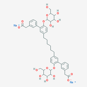 molecular formula C46H52Na2O16 B12082175 Disodium;2-[3-[5-[6-[3-[3-(carboxylatomethyl)phenyl]-4-[3,4,5-trihydroxy-6-(hydroxymethyl)oxan-2-yl]oxyphenyl]hexyl]-2-[3,4,5-trihydroxy-6-(hydroxymethyl)oxan-2-yl]oxyphenyl]phenyl]acetate 