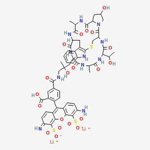 molecular formula C56H59Li2N11O20S3 B12082368 dilithium;3-amino-9-[2-carboxy-4-[[2-hydroxy-3-[18-hydroxy-34-(1-hydroxyethyl)-23,31-dimethyl-15,21,24,26,29,32,35-heptaoxo-12-thia-10,16,22,25,27,30,33,36-octazapentacyclo[12.11.11.03,11.04,9.016,20]hexatriaconta-3(11),4,6,8-tetraen-28-yl]-2-methylpropyl]carbamoyl]phenyl]-6-iminoxanthene-4,5-disulfonate 