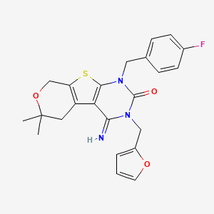 molecular formula C23H22FN3O3S B1208255 1-[(4-Fluorophenyl)methyl]-3-(2-furanylmethyl)-4-imino-6,6-dimethyl-5,8-dihydropyrano[2,3]thieno[2,4-b]pyrimidin-2-one 