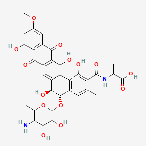 molecular formula C34H34N2O14 B1208256 2-[[(5S,6S)-5-(5-amino-3,4-dihydroxy-6-methyl-tetrahydropyran-2-yl)oxy-1,6,9,14-tetrahydroxy-11-methoxy-3-methyl-8,13-dioxo-5,6-dihydrobenzo[a]tetracene-2-carbonyl]amino]propanoic acid 