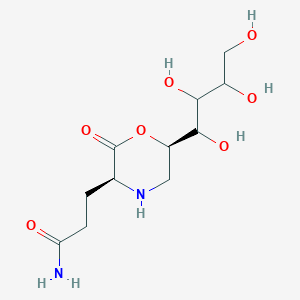 molecular formula C11H20N2O7 B1208263 3-[(3S,6R)-2-oxo-6-(1,2,3,4-tetrahydroxybutyl)morpholin-3-yl]propanamide 